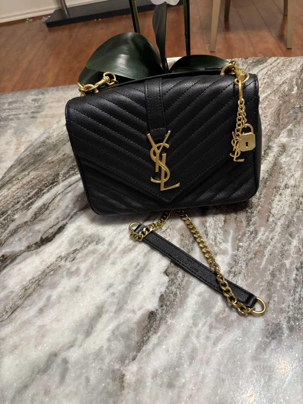 Black l Crossbody Bag with Gold Chain- Lightly Used